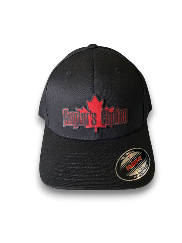 FlexFit (L/XL) / Black/Red Leatherette Patch